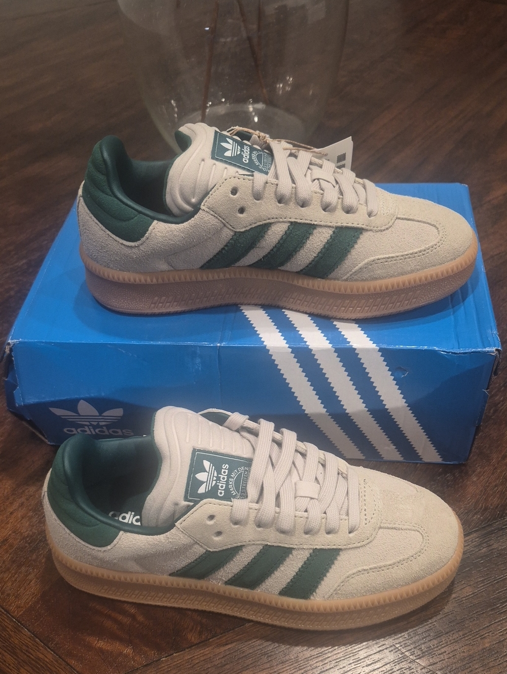 Adidas Samba Men Beige Suede Sneakers with Green Stripes Mens 5.5 or womens 7